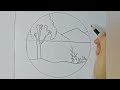Very Easy Scenery Drawing With Pencil In Circle 🌳😊