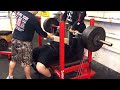 Max bench against mini bands. Top set was 420 lbs.