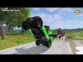 Double Flatbed Trailer Truck vs speed bumps|Busses vs speed bumps|Beamng Drive|868