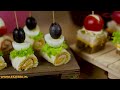 Mini rolls with toasted bread and tasty layered snacks