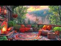 Tranquil Jazz Music 🎵 🌤️  Cozy Campfire & Relaxing Birdsong Study, Work, Relax
