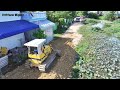 Opening New Project, Bulldozer KOMATSU D31P Push Soil & Stone, Dump Truck 5Ton Unloading