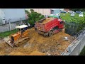 Bulldozer D3 Komatsu Push soil into Lot, Landfill by 5ton dump truck, Combine VDO