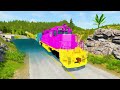 Long Cars vs Funny Cars with Long Slide Mcqueen and Double Flatbed Trailer Transportation - BeamNG