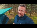 ⛈️ Tarp & Tent Camping With a Rock Wall Shield - Heavy Rain and Storms Adventure