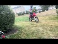 Idiot attempts to wheelie Honda CRF125FB