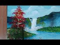 Lukisan Air Terjun Dan Pohon Mirah Yang Indah/ Lukisan Cat Air