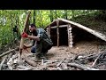 Building Warm Bushcraft Survival Shelter in Wildlife, Fireplace, Campfire Cooking, ASMR, DIY