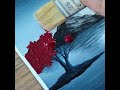 Red Tree | Black & White Painting | Full Moon Acrylic Painting for Beginners