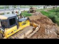 Amazing Action Day 3 Stronger SHANTUI DH17c3 Dozer push soil With 5-Ton And 25-Ton Trucks Drop Soil