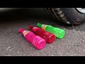 Crushing Crunchy & Soft Things by Car! EXPERIMENT  Car vs Coca Cola Condom, Fanta, Mirinda, Balloon