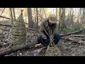 7 DAYS of building Survival Shelters / Bushcraft Earth Hut, log and moss walls ASMR