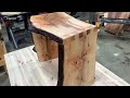 Hand Cut Dovetail Joints Natural Edge Slab Bench, Korean Alder Woodworking