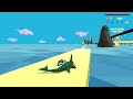 A shark in a top hat destroys a city. (Shark Simulator)