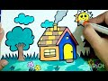 House scenery drawing | how to draw a house step by step