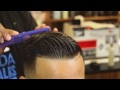 Mid Skin Fade Pomp Over with Hard Part