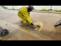 Massive Flooded  The Street With Big Whirlpool During A Storm Rain