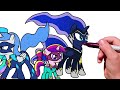 Coloring Pages MY LITTLE PONY - Princesses Power Ponies / How to color My Little Pony. Easy Drawing