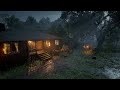 Сozy cabin in the woods with the sounds of rain & a distant thunderstorm | Ambient Rain ASMR RDR2