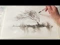 BEGINNERS 5 MINUTE INK TREE SKETCH for Watercolor, Simple LOOSE Watercolour Landscape PAINTING  DEMO