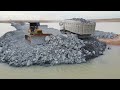 Really Excellent Bulldozer Push Stone and Dump Truck Transport Stone in Processing Build New Road