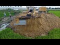 First Huge Project! Skillful Bulldozer KOMATSU D53P Landfill By 5Ton Dump Truck, Combined Video