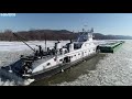 3 Towboats Southbound Illinois River Onto Mississippi River in the Ice.