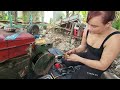The genius girl repairs and restores the generator.