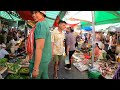 Cambodian street food in Phnom Penh market - plenty fresh fish, pork, fruits, Vegetables & more