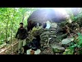 Solo BUSHCRAFT Camping; I Built a CAVE with Fireplace, SURVIVAL SHELTER. Primitive Cooking - ASMR