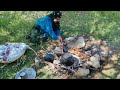 Baking bread in the snowy mountains and green forests