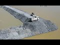 Activities Build Road In Lake By Stone With Big Bulldozer Shantui Pushing