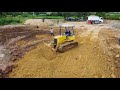 NEW PROJECT! Huge Size Landfill By KOMATSU D31-P Bulldozer with 5-T Dump Truck Unloading