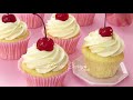 CHERRY VANILLA CUPCAKES with WHITE CHOCOLATE FROSTING | How to Make Vanilla Cupcakes | Baking Cherry