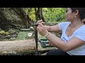 Girl makes her own wood sawmill in the wild forest to build a house