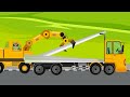 Wrecking Ball Crane and Damaged Building, Excavator, Truck, Dump Truck