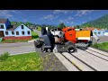 Double Flatbed Trailer Truck vs Speedbumps Train vs Cars  Tractor vs Train Beamng Drive # 13