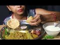 EATING CHOLA LUCHI PURI AALU BAINGAN SABJI GULAB JAMUN MAKHANA KA KHEER||BIG BITE ||MUKBANG #foodie