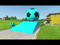 Double Flatbed Trailer Truck vs Speedbumps Train vs Cars | Tractor vs Train Beamng.Drive 050