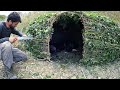 UNDERGROUND HOUSE - Building a Survival Shelter with Fireplace - Bushcraft Solo Camping - Cooking