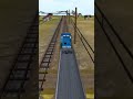 The blue train exits the station through the countryside #traingame #railway #train