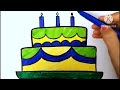 Colourful cake drawing, Birthday cake video, drawing and painting video, Rhymes