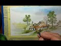 Rumah dan pepohonan - Landscape watercolour painting