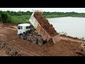 New Road Foundation Constructs with Dump trucks , Motor grander , Roller and Bulldozer