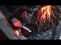 Finding Shelter in Snow! WINTER FOREST Camping in a Cozy Hideout