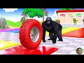 Long Slide Game With Elephant Gorilla Buffalo Hippopotamus Tiger - 3d Animal Game - Funny 3d Animals