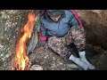 extreme winter camping survival- Solo BUSHCRAFT Winter Camping Survival shelter-Snow storm.-15. asmr