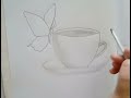 How to Draw a Cup with  Butterfly | pencil  Sketch Drawing for Beginners | step by step Drawing