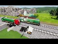 Double Flatbed Trailer Truck vs Speedbumps Train vs Cars  Tractor vs Train Beamng Drive # 23