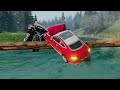 Cars vs Water and Lava Potholes, Log Bridge and Unfinished Road ▶️ BeamNG Drive